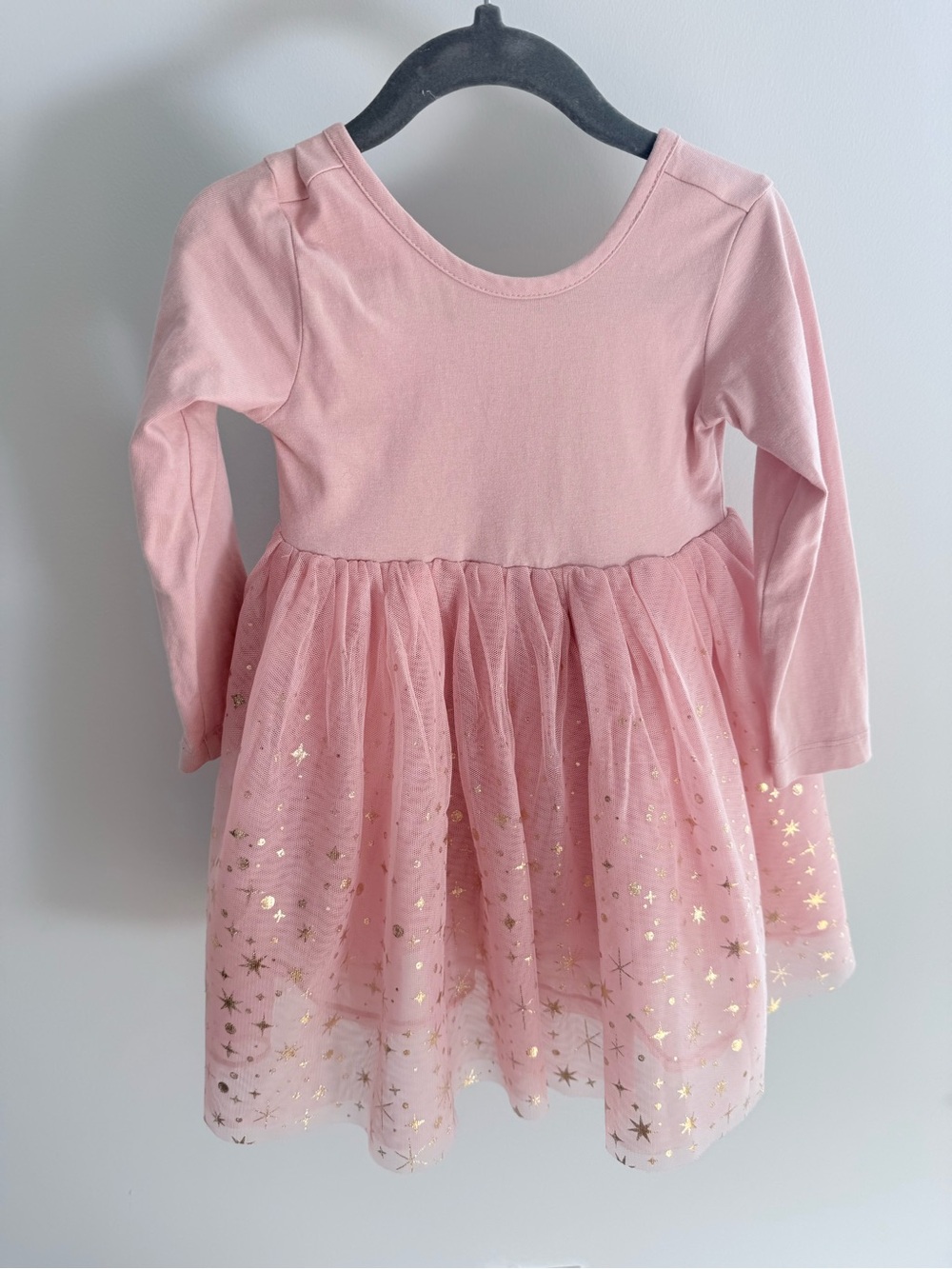 Hanna Andersson Pink Long-Sleeve Tulle Dress with Gold Star Detail